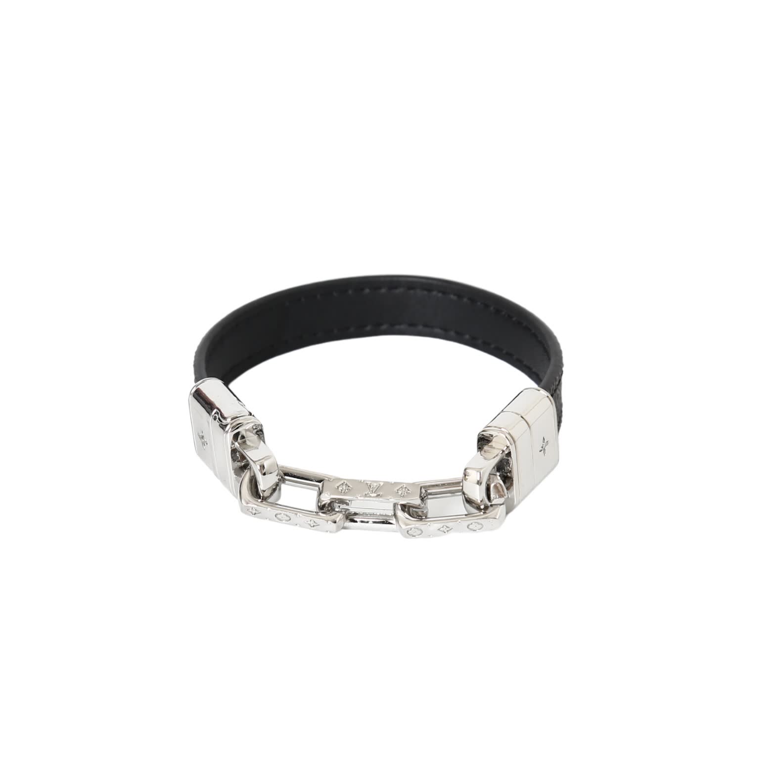 Louis Vuitton Leather Bracelet with Silver Clasp